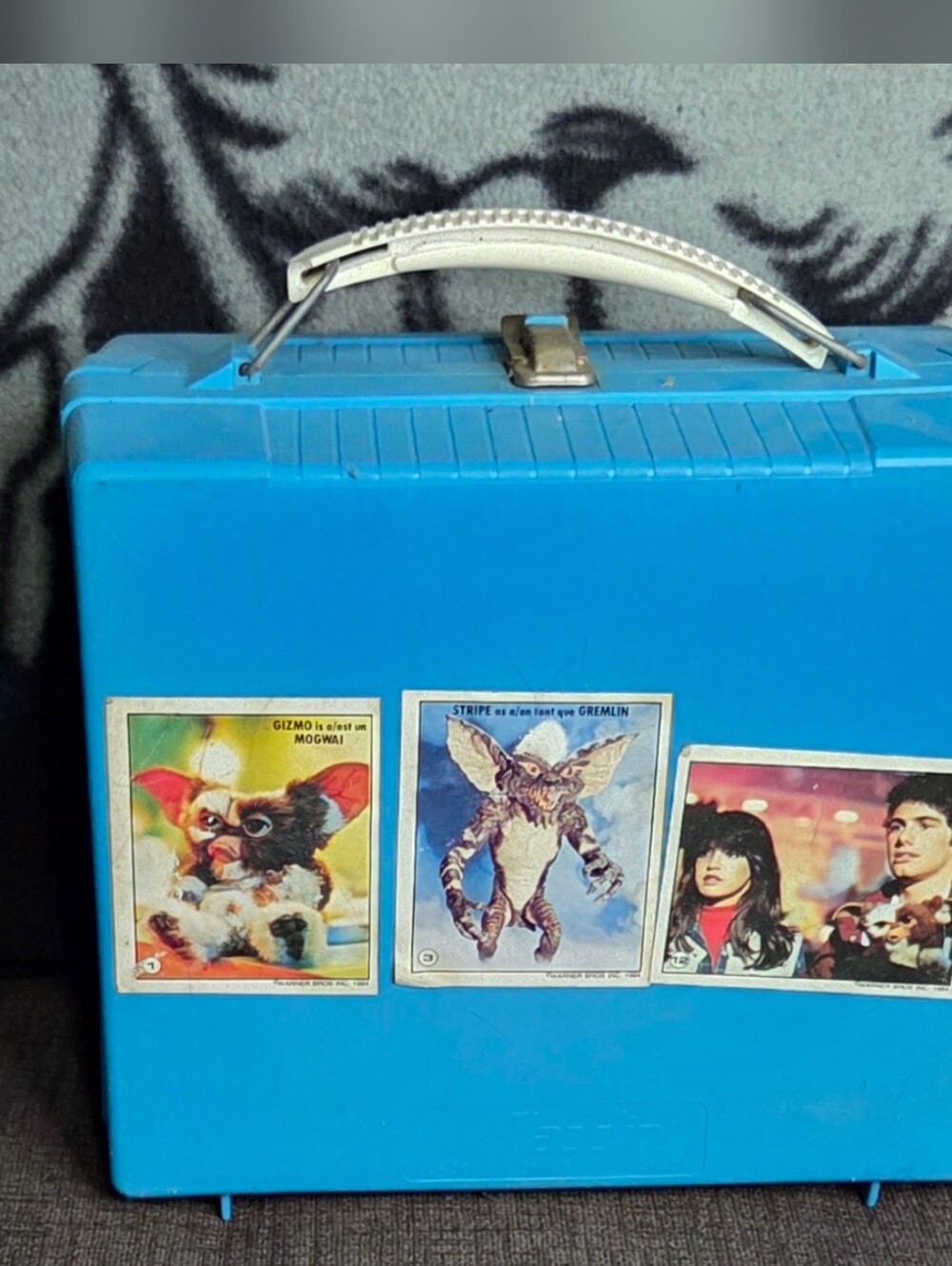 Vintage Blue Lunch Box with Topps 1984 Gremlins Stickers